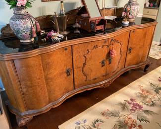 Burl wood four-door buffet ~ French serpentine cabinet