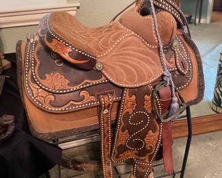 Hand tooled leather Circle Y Ranch saddle