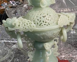 Carved Green stone incense burner  