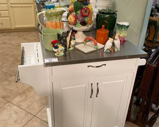 Rolling kitchen cart or island , Ceramic fruit and veggie decor collection