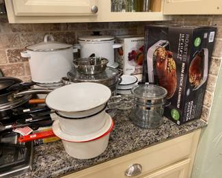 Huge cookware collection, including some old enamel pieces