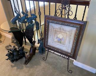 Butterfly table & metal animals , Kirkland style easel & art 