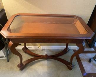 Unique accent table with velvet display area under glass - sofa or accent table 