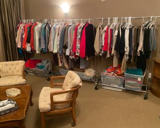 We have a very, very large clothing collection - lots of casual clothing, pants, house dresses, button up shirt, sweaters ….