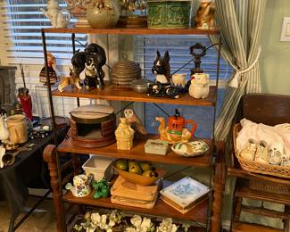 This antique shelf is a true prize - metal & wood  with beautiful side details. Industrial style, five tier book or display. 