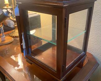 Wood display cabinet with glass shelf. Very unique and elegant way to display your collectibles.