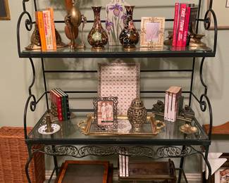 Metal Bakers rack with glass shelves
Book end collection 
metal frame collection