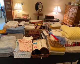 Towels, blankets, kitchen towels, tablecloth, placemats, table runners, vintage linens, napkins & more