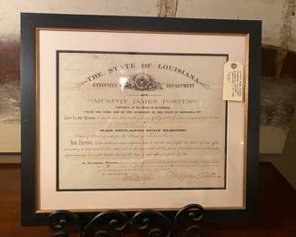 Murphy James Foster - Governor of Louisiana - historical election certificate - dated April 21, 1886