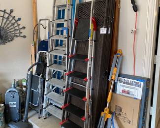 Ladders & step stools of every height, room dividers- wood & resin as well as metal 