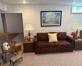 Basement 
Loveseat, end tables, lamps