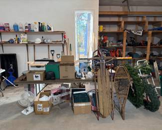 Garage 
Sled, snowshoes, wreaths, misc.