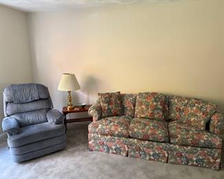 Family Room 
Harden floral sofa, recliner, end table, brass lamp