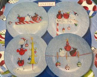 Dining Room 
Set of 4 x-mas plates by Oneida-9 boxes plus extra sets
