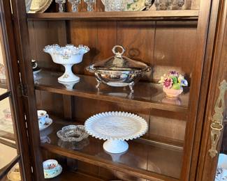 Dining Room 
Shamrock stemware, silverplate, Fenton milk glass