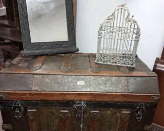 Unique antique flat top steamer wall trunk