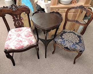 Tables and chairs. Vintage heart-shaped table and parlor chairs