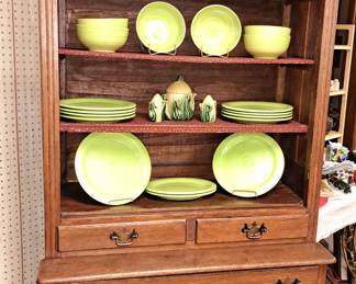 Antique oak step back cabinet