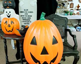 Black painted shabby table, chair and ottoman