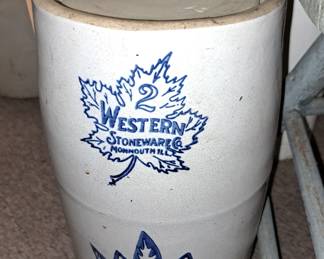 "#2 Western Stoneware Co. Monmouth, Ill.  butter churn w/ lid and wood churn