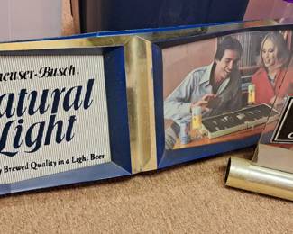 Vintage barware. "NaturalLight" lighted sign and "Miller Genuine Draft" lighted bar sign