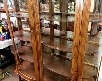 Antique oak double door display cabinet 