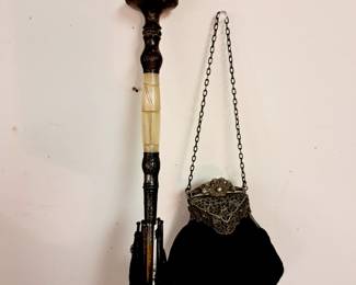 Vintage As Is umbrella w/ sterling handle and purse