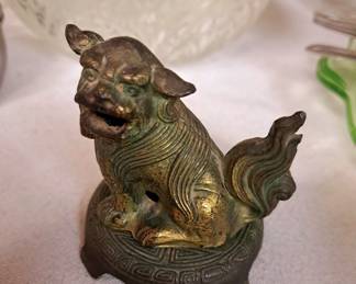 Brass and copper. Vintage 2 pcs. brass Foo Dog incense burner