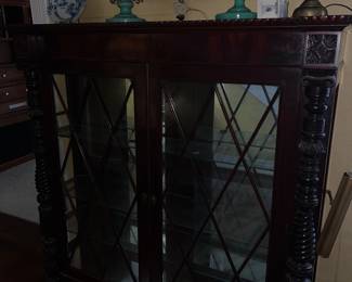 Fabulous Carved column mahogany  china cabinet 