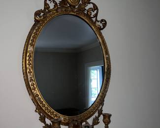Fabulous 3 light gilded antique mirror 