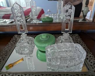 Antique perfume bottles, jadeite lidded bowl