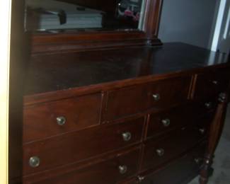 King sleighbed bedroom set.  Includes dresser/mirror as shown, king sleighbed/headboard/footboard, tall dresser.