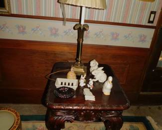 Chippendale Mahogany Table With Brass Lamp