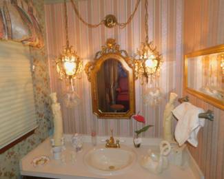 Gilt Mirror And Vintage Swag Light Fixture