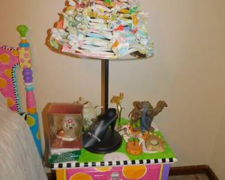 Folk Art Painted Night Stand Lamp And Holiday Items