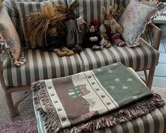 house pic wicker loveseat, ottoman, collectible animals, 