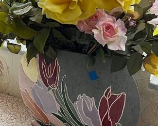 house pic floral vase (carved ceramic) and arrangement