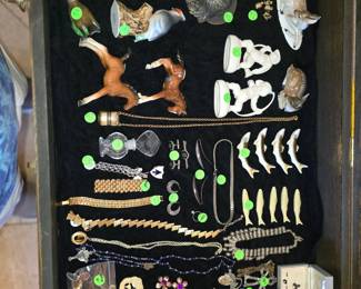 Vintage jewelry, porcelain items, Rosenthal Deer and more.