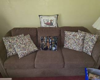 Pull out sofa bed and pillows.