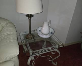 Side table (1 of 3) antique wash basin and modern pitcher