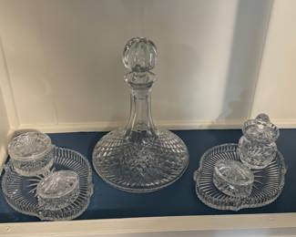 Waterford Crystal -Trinket boxes $30 to $45- Small Jar $25 - Wine Decanter$100 - Trays Each $20