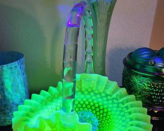 Fenton Uranium Opalescent Hobnail Basket