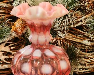 Fenton Opalescent Coin Dot Ruffle | Cranberry