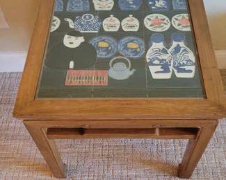 Oriental Glass Top Side Table 22 Sq. X 21 