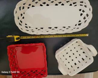 Ceramic Bread Baskets And Gravy Boat, Deviled Egg Plate And Large Plastic Sering Tray 