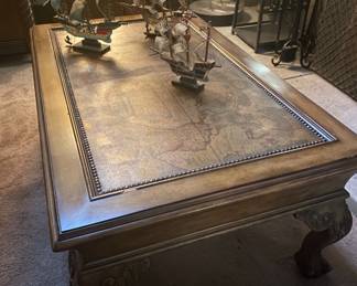 coffe table with leather map , beautiful!