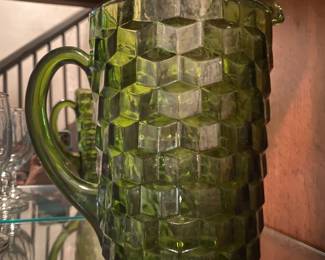 70's avocado green cubist pattern pitcher