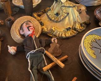 Mexican marionette, and pottery
