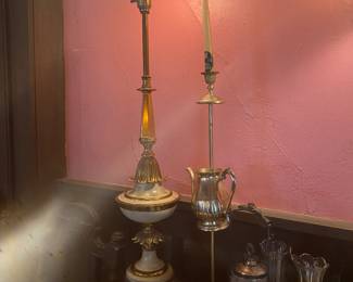 antique lamp and interesting candle holder