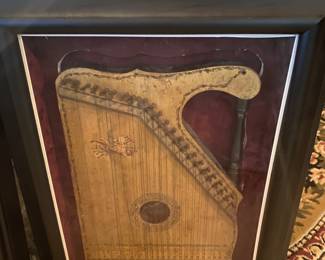 antique zither, framed